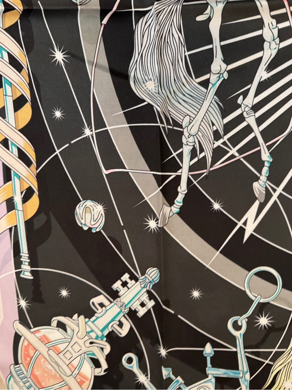 Luxury 90 Astrological Carousel Silk Scarf in Black, Pink, Mint - Picture 5 of 7
